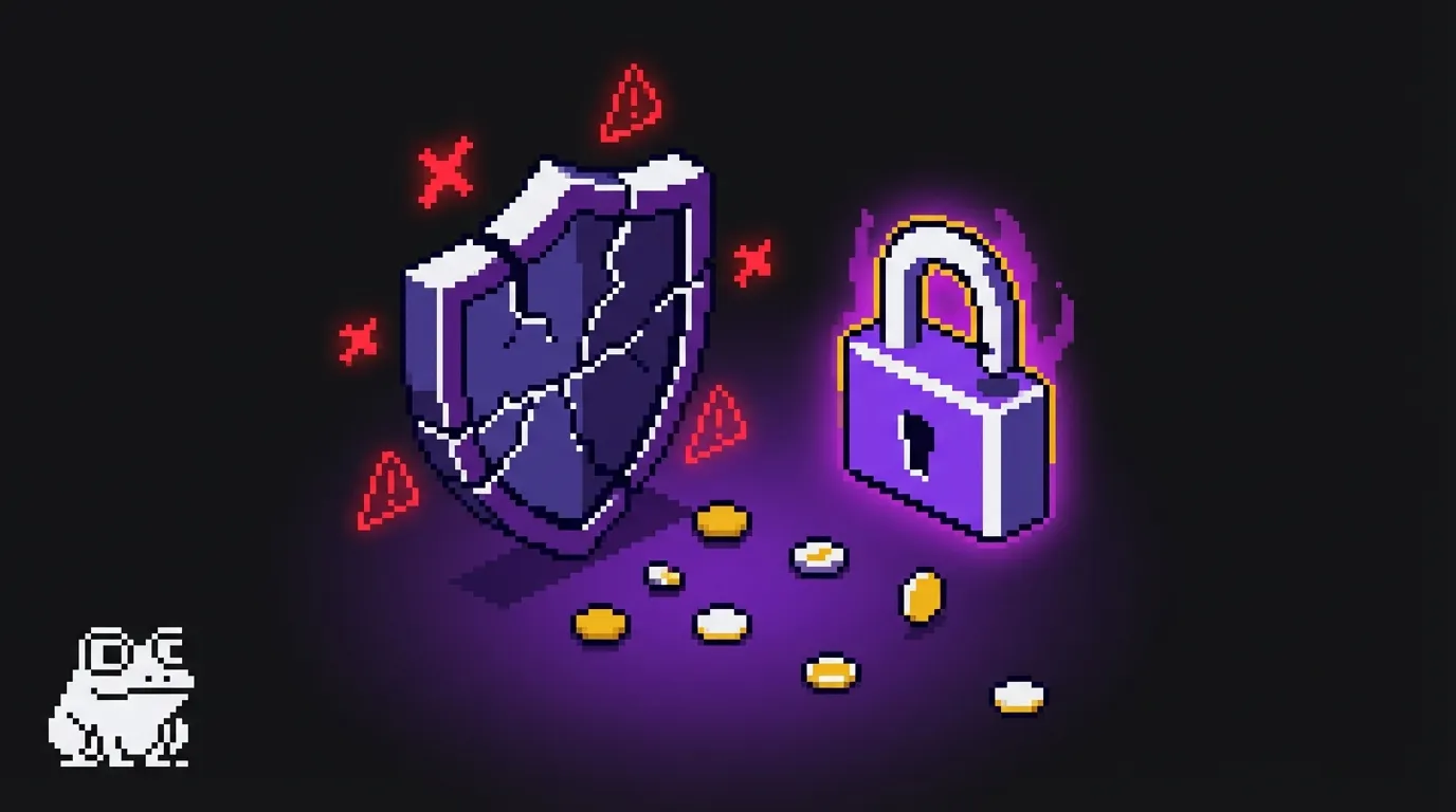 Broken shield and unlocked padlock representing token security failures